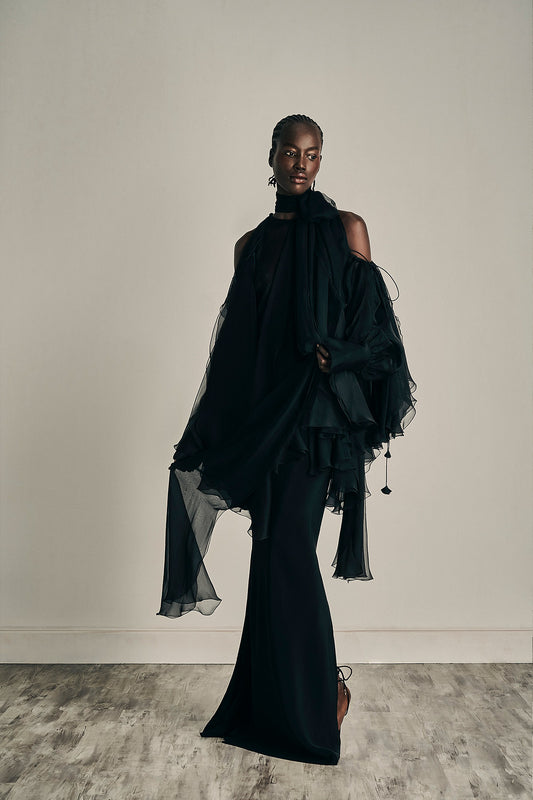 Her Off Shoulders Petal Black Blouse
