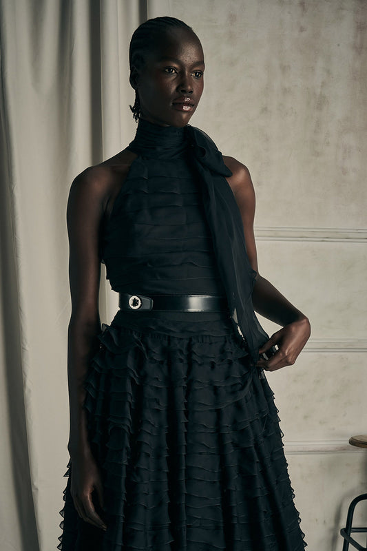 Her Chiffon Rushed Black Blouse