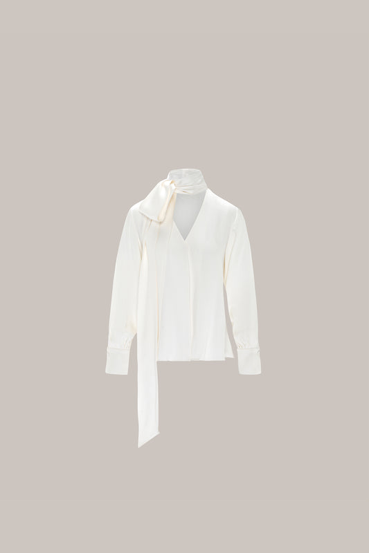 Her Silk White Bow-Neck Blouse
