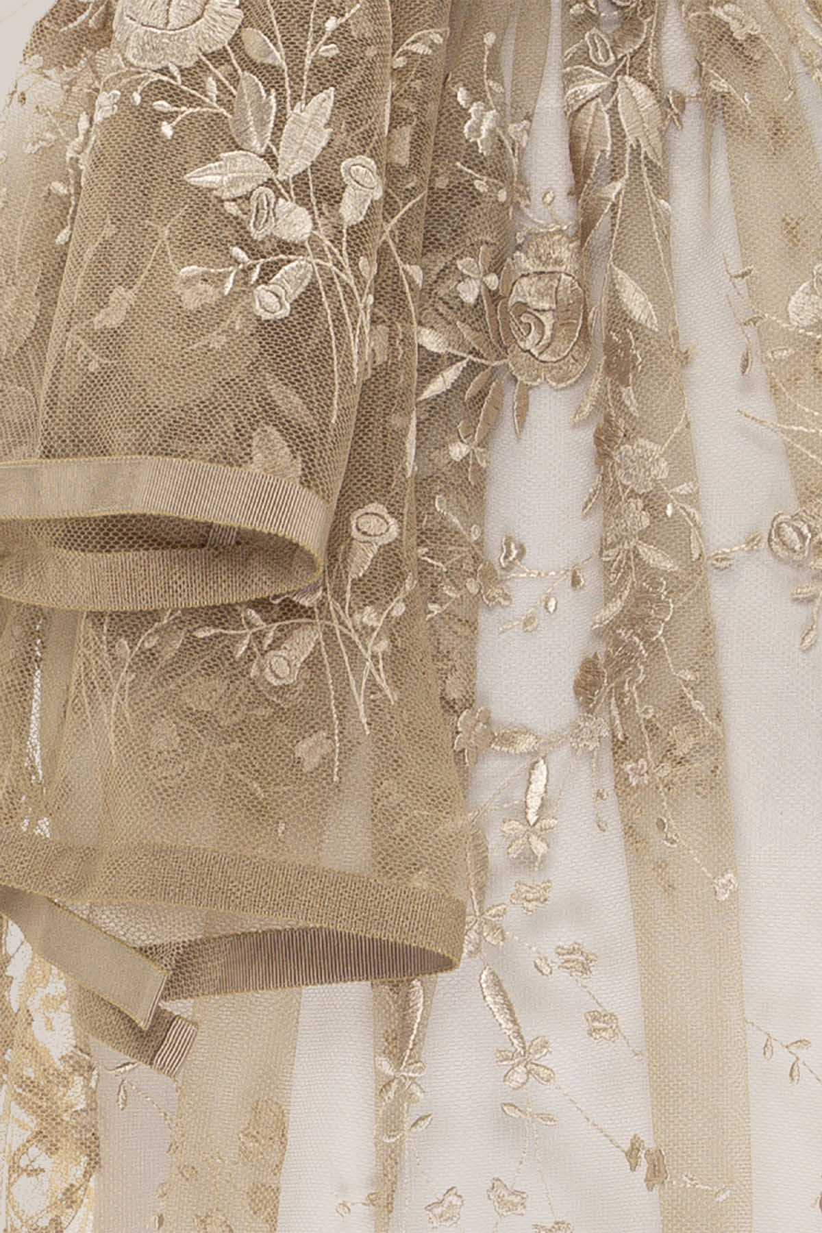 Her Embellished Beige Bow-Neck Blouse