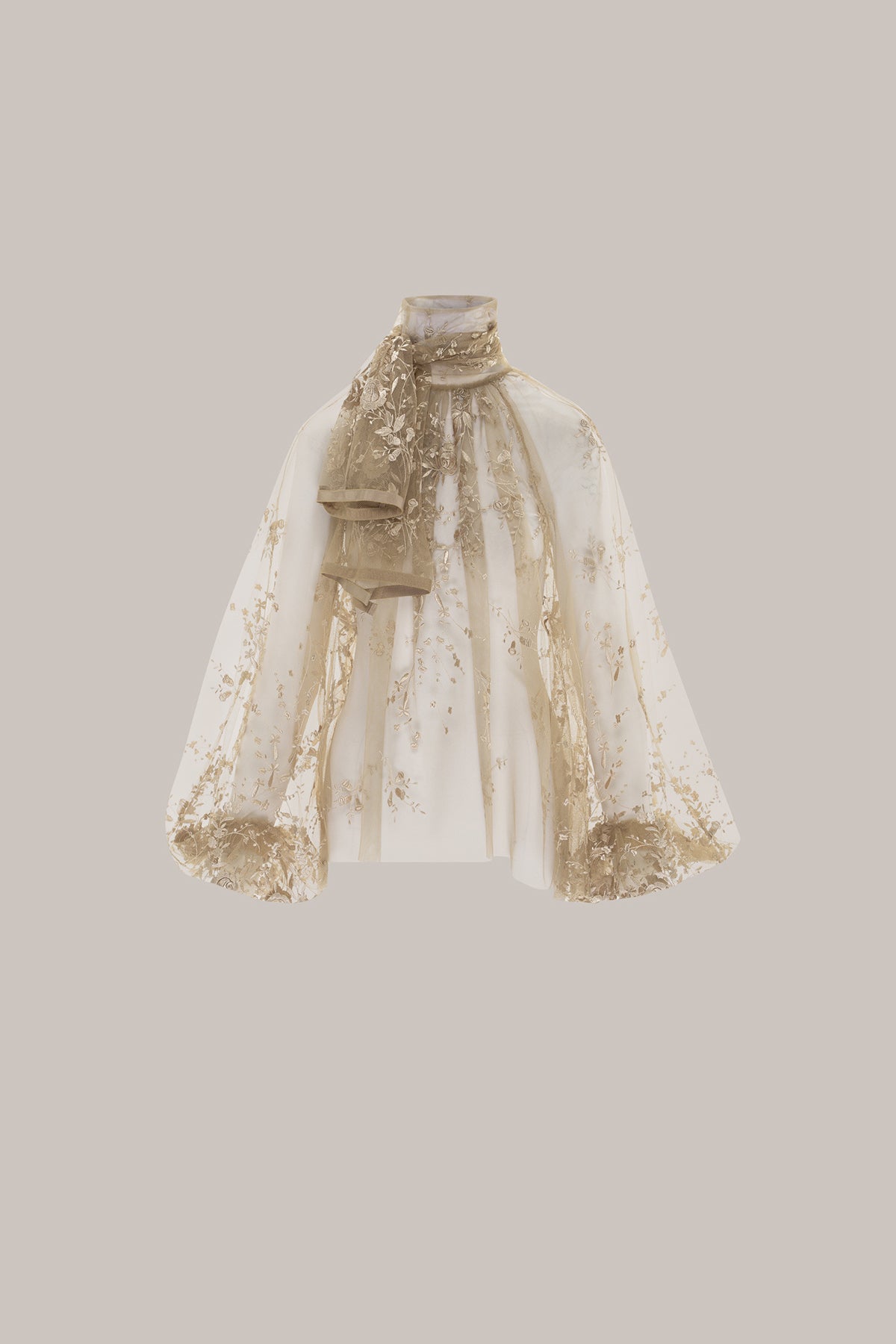 Her Embellished Beige Bow-Neck Blouse