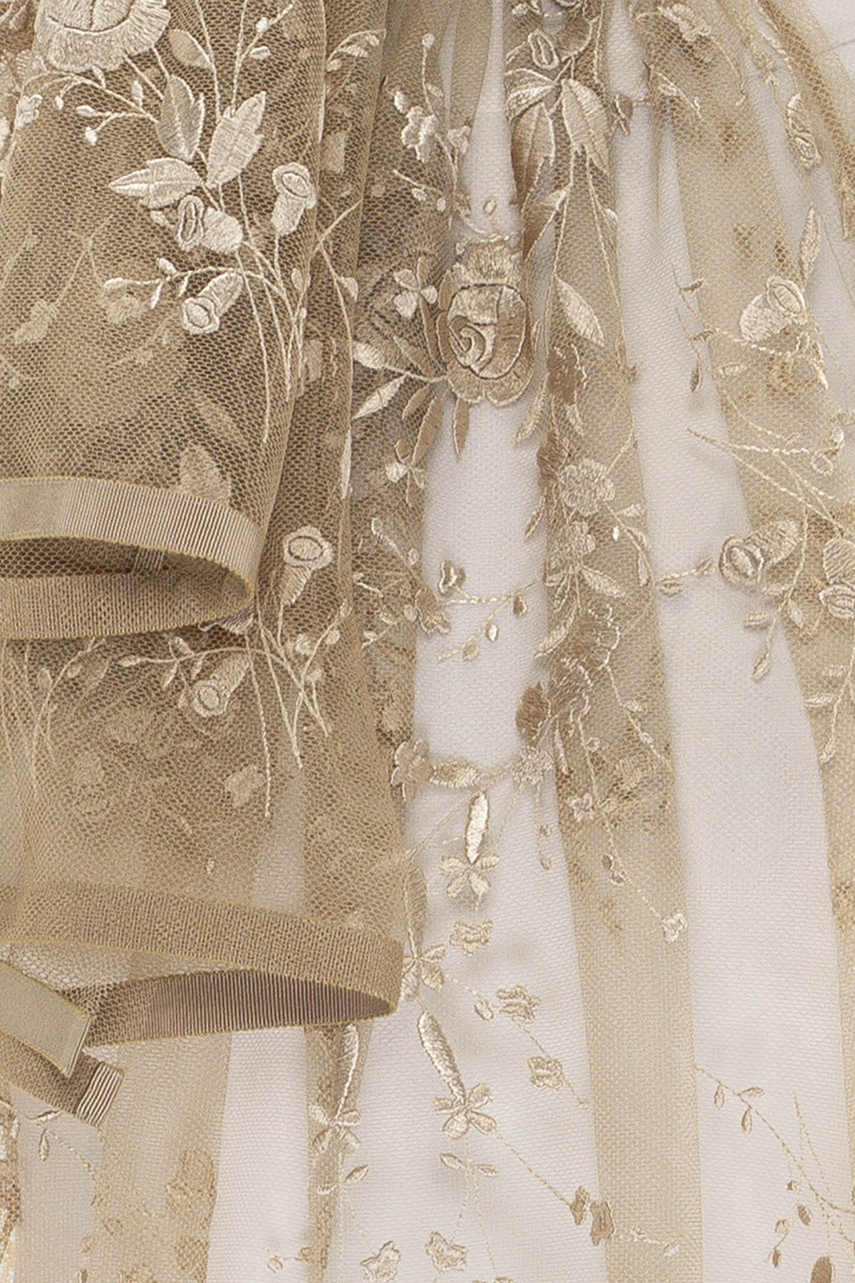 Her Embellished Beige Bow-Neck Blouse