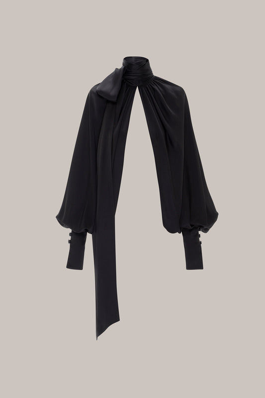 Her Black Silk Sleeve Blouse
