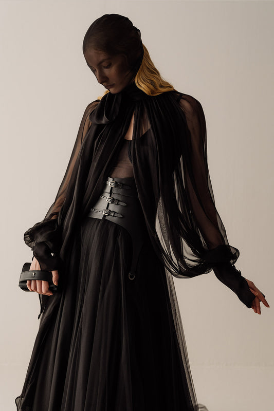 Her Black Chiffon Sleeve Blouse