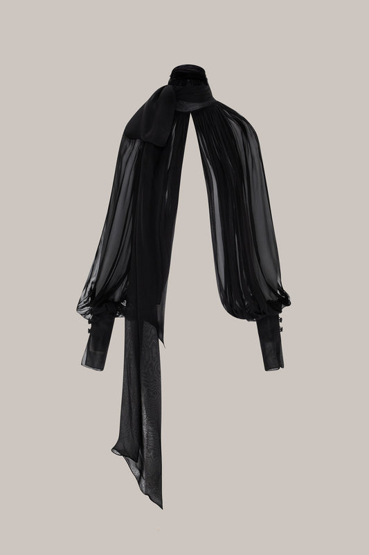 Her Black Chiffon Sleeve Blouse