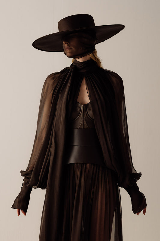 Her Brown Chiffon Sleeve Blouse