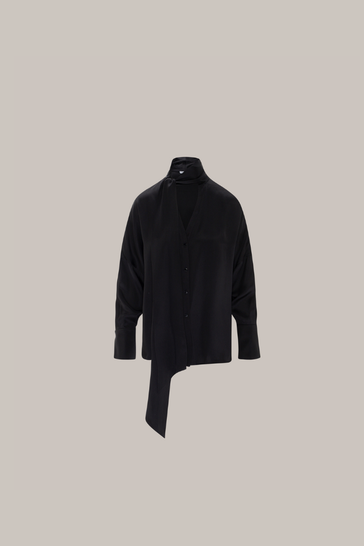 Her Bow-Neck Black Blouse