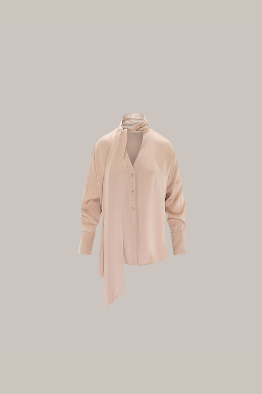 Her Bow-Neck Beige Blouse
