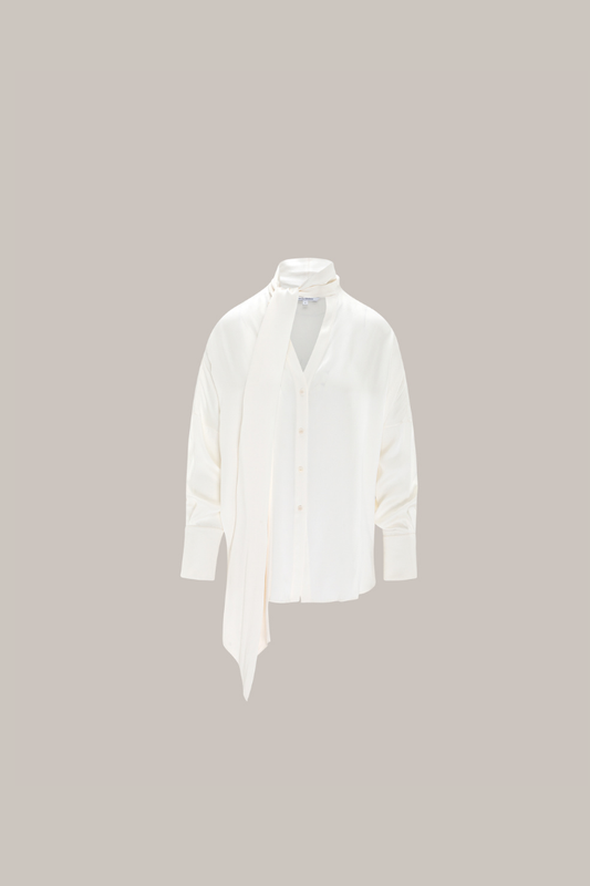 Her Bow-Neck Off White Blouse