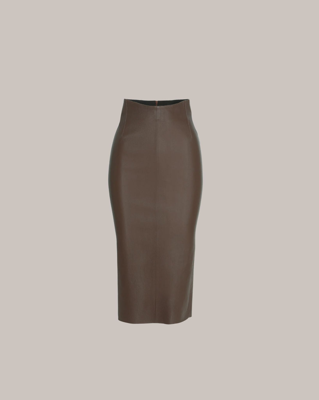 Her High-Waisted Leather Pencil Dark Brown Skirt