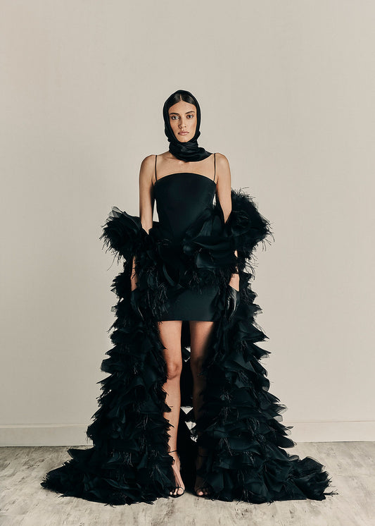 Her Maxi Embellished Black Cape