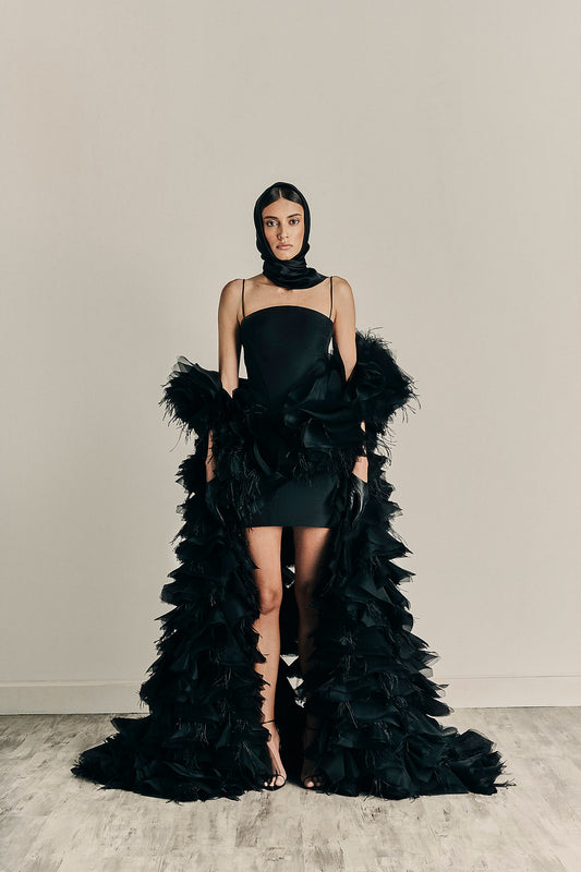 Her Maxi Embellished Black Cape