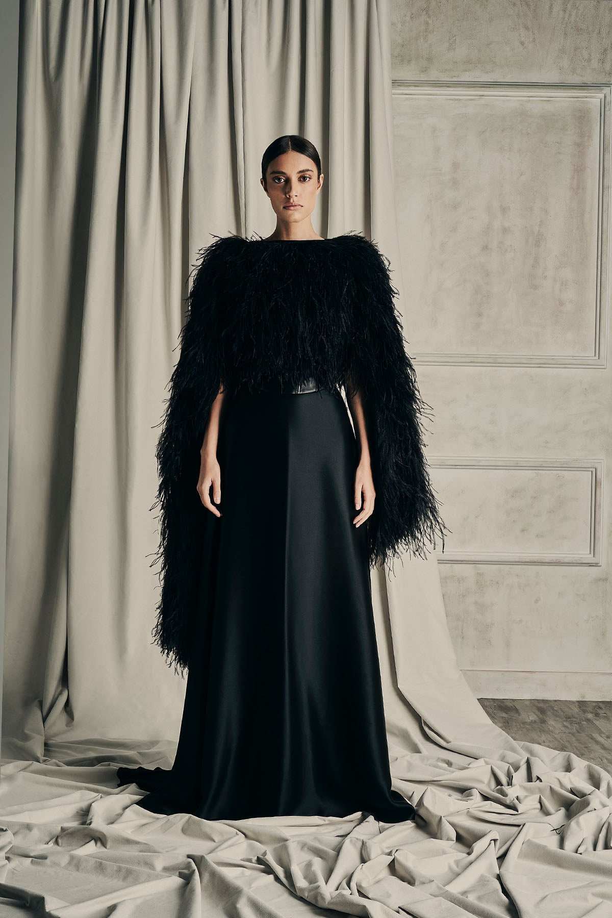 Her Feather Asymmetrical  Black Cape