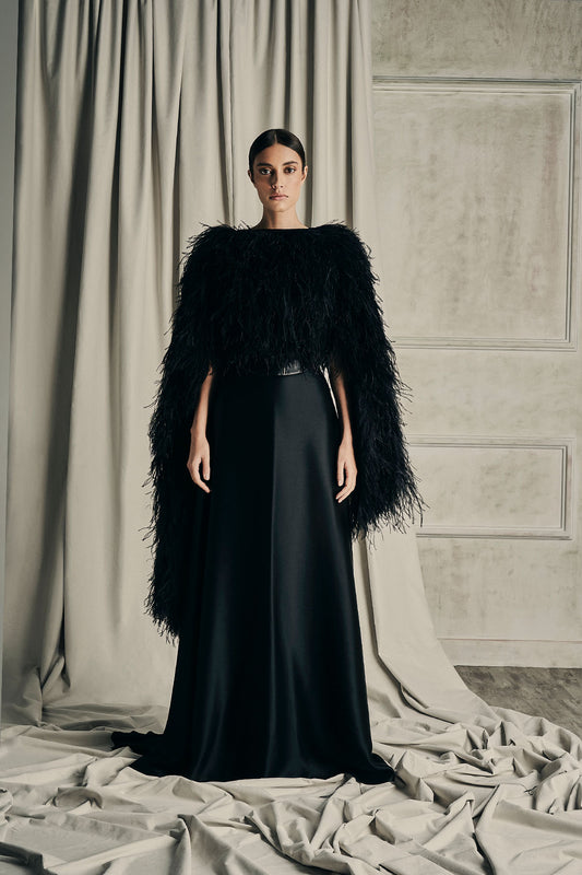 Her Feather Asymmetrical  Black Cape