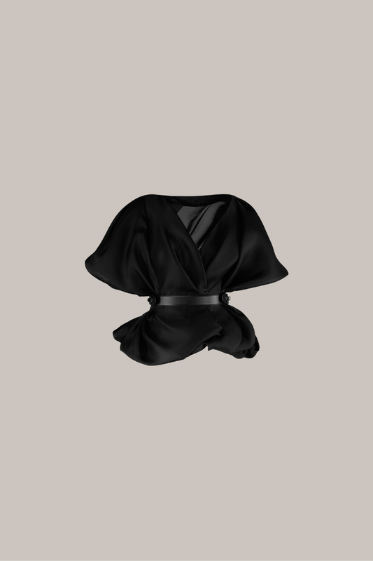 Her Wide Short Silk Sleeve  Black Jacket