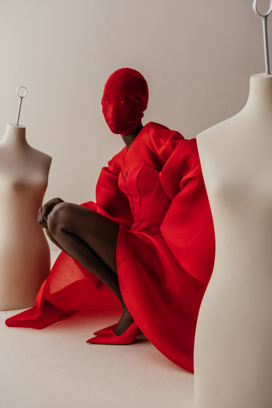 Her Organza Wide Sleeves Long Red Gown