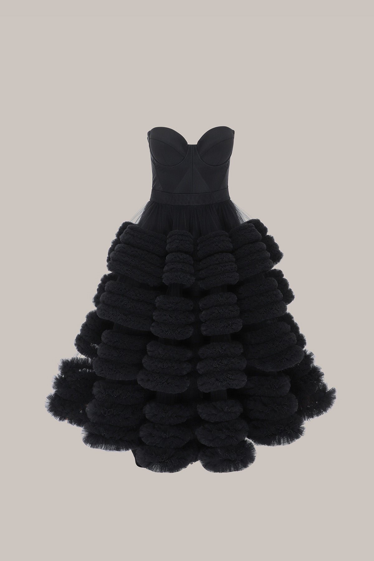 Her Evening Ruched Tulle Black Dress