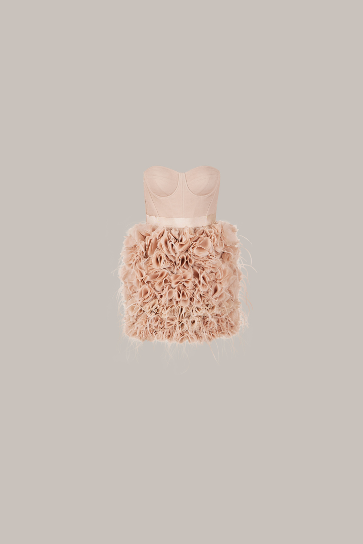 Her Embelisshed Mini Beige Dress