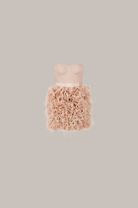 Her Embelisshed Mini Beige Dress