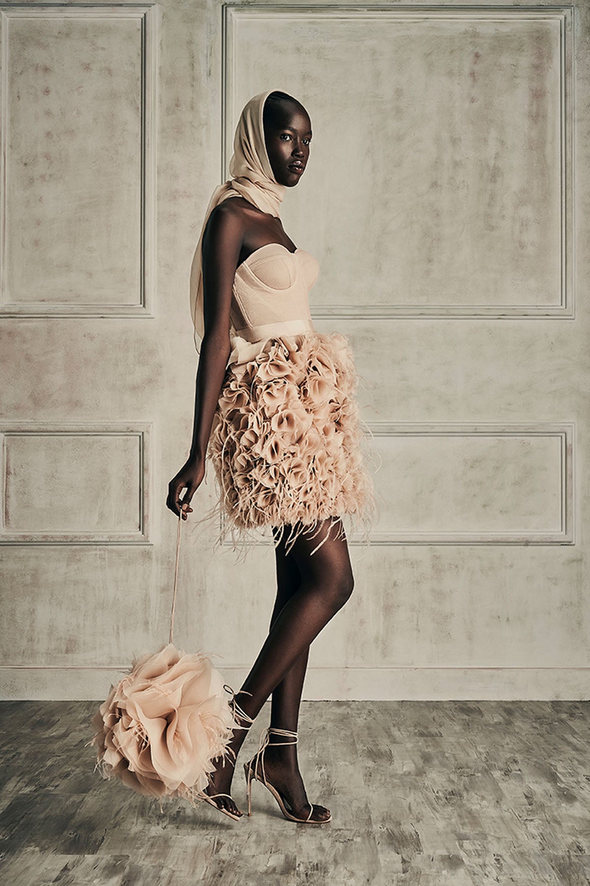 Her Embelisshed Mini Beige Dress