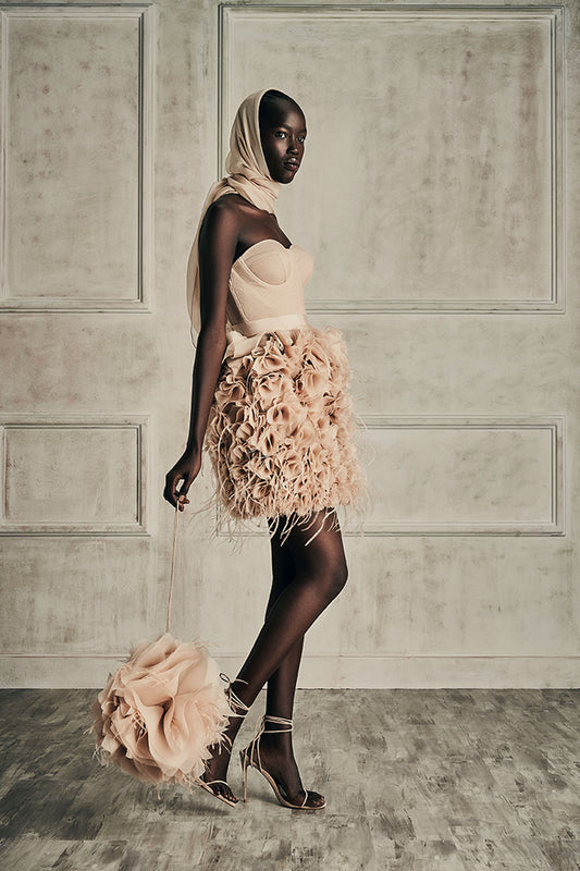 Her Embelisshed Mini Beige Dress