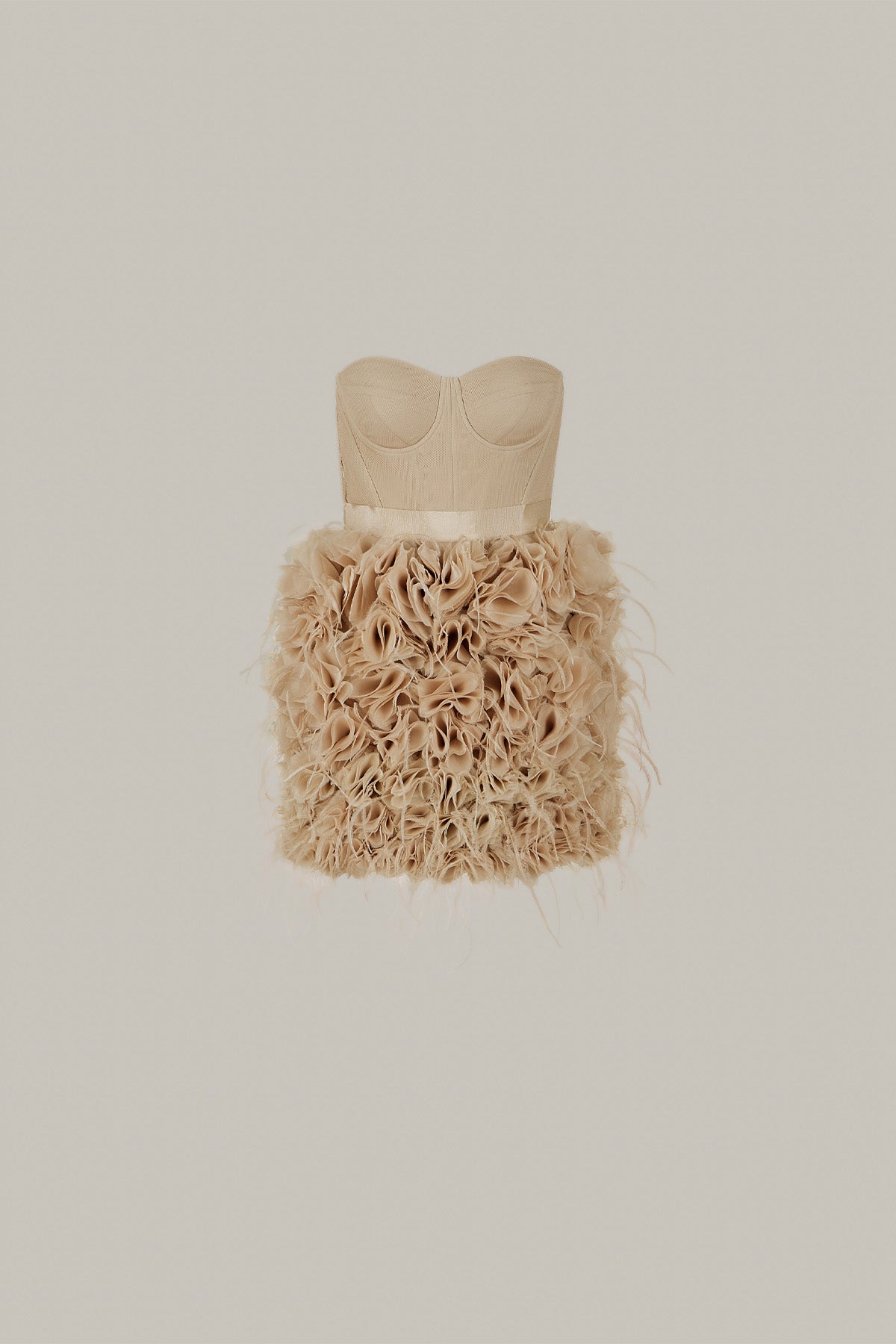 Her Embelisshed Mini Beige Dress