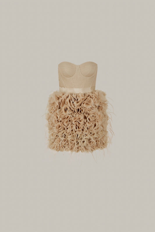 Her Embelisshed Mini Beige Dress
