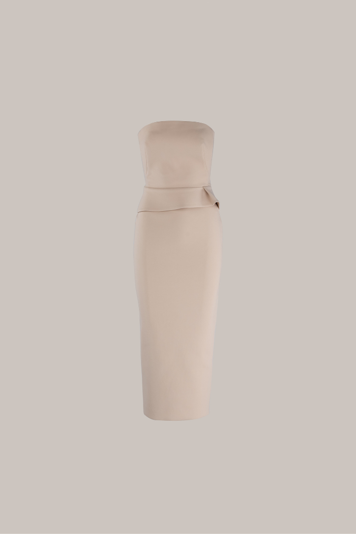 Her Cotton Strapless Midi Beige Dress