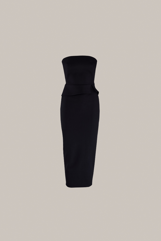 Her Cotton Strapless Midi Black Dress