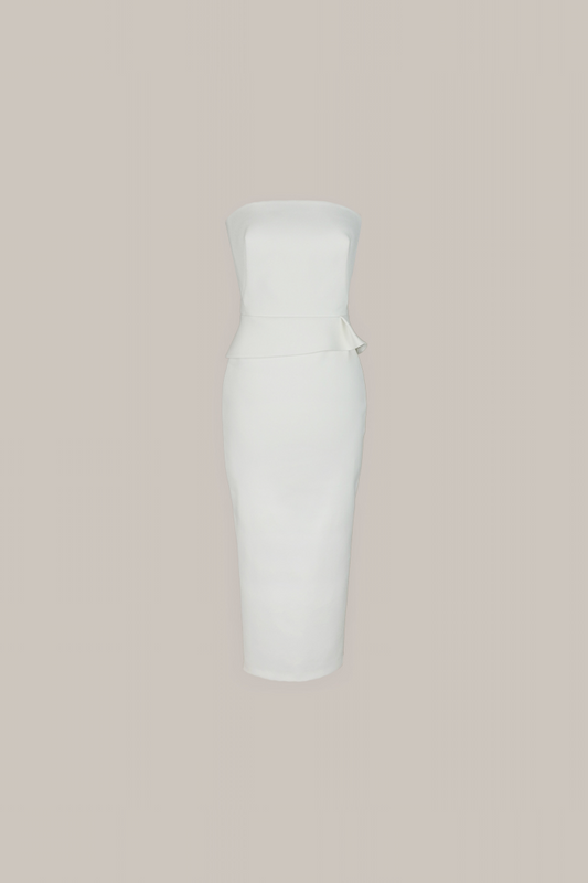 Her Cotton Strapless Midi White Dress