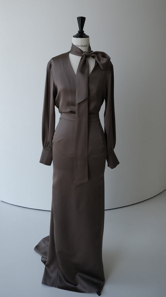 Her Brown Silk Viscose Pencil Skirt With Flared Back