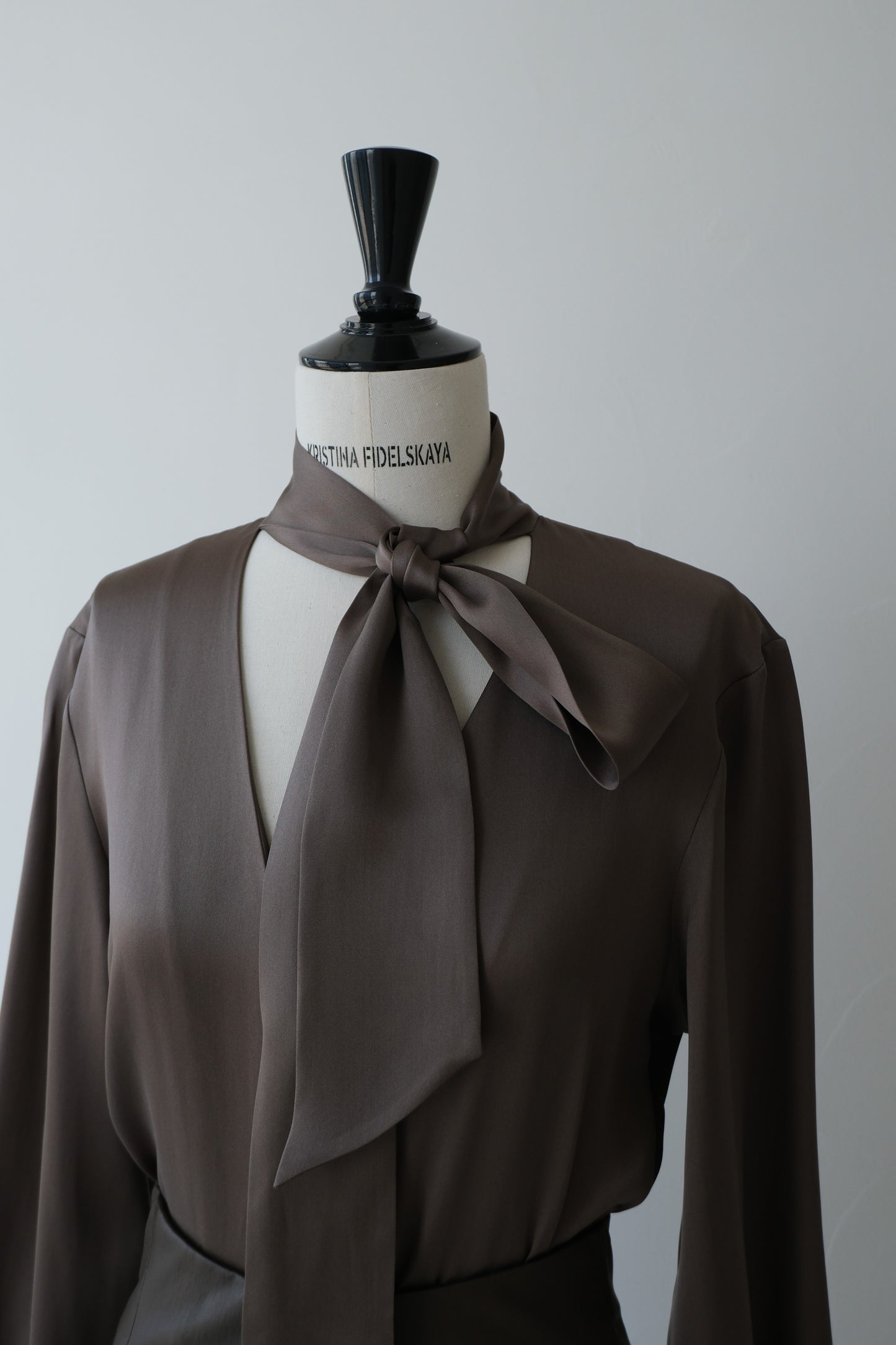 Her Silk Brown Bow-Neck Blouse