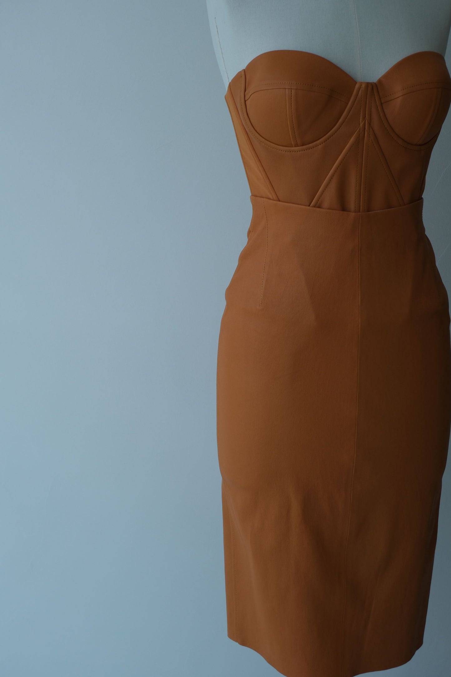 Her High-Waisted Leather Pencil Orange Skirt