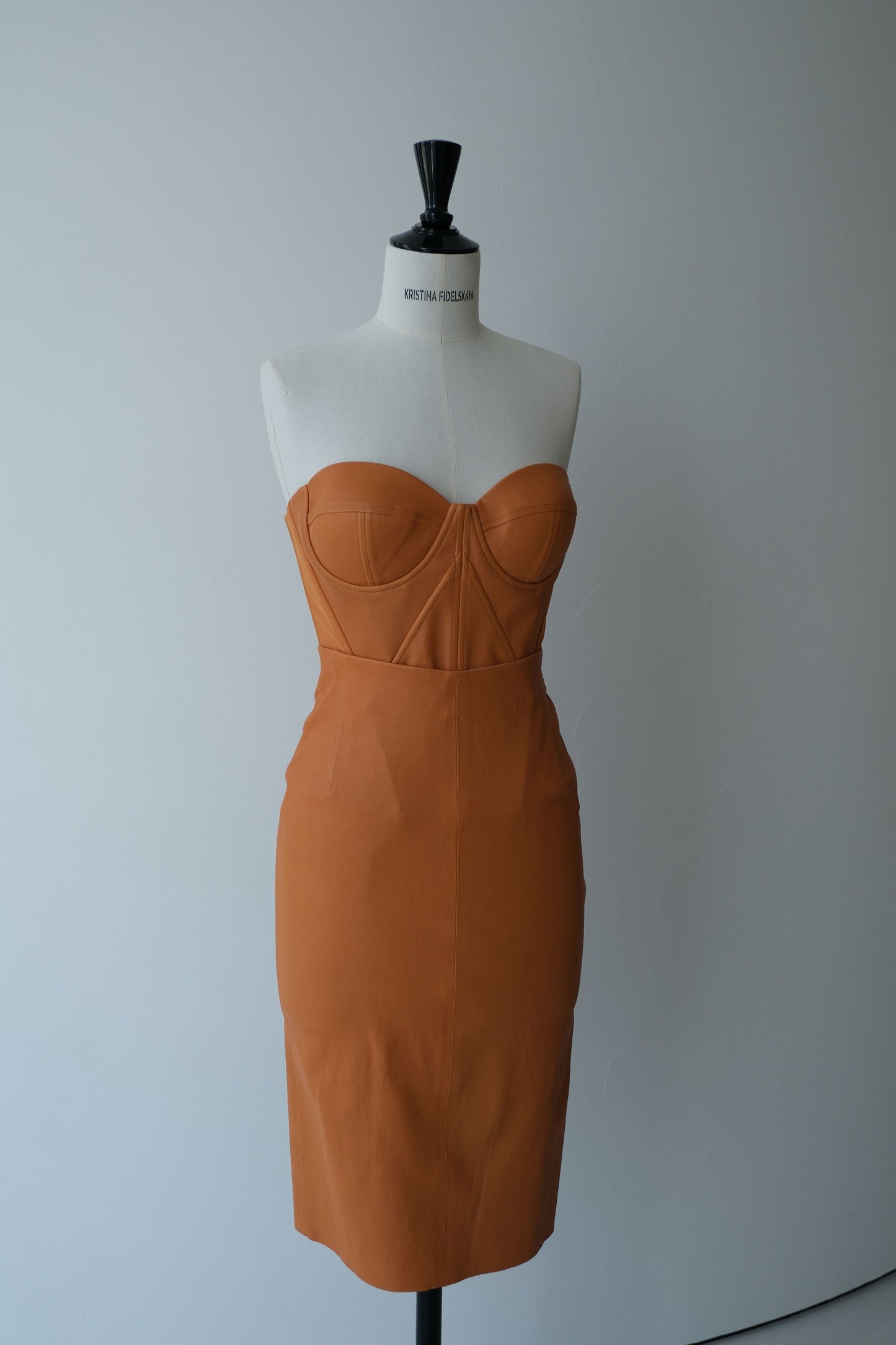 Her High-Waisted Leather Pencil Orange Skirt
