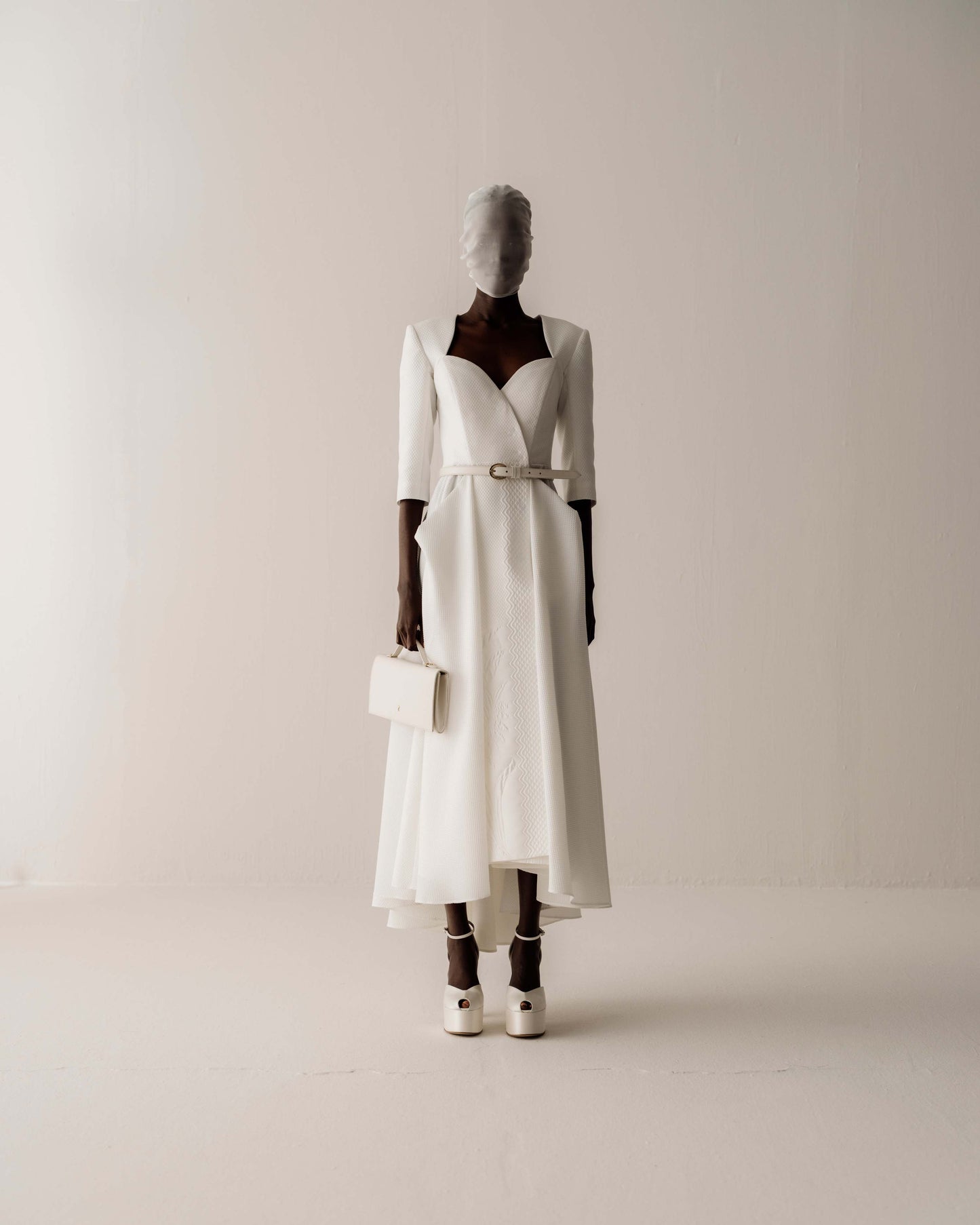 Her White Jacquard Dress With Sleeve