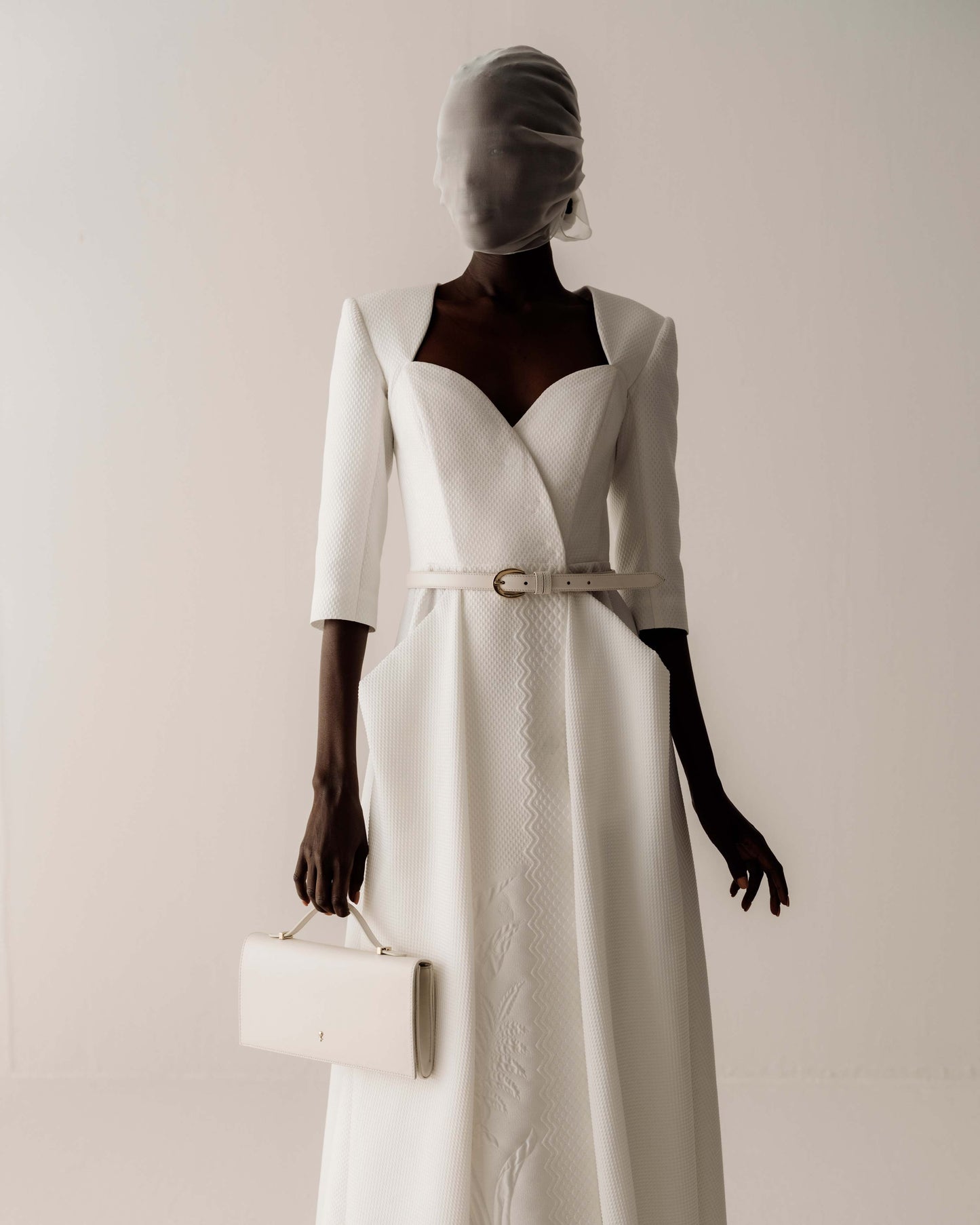 Her White Jacquard Dress With Sleeve