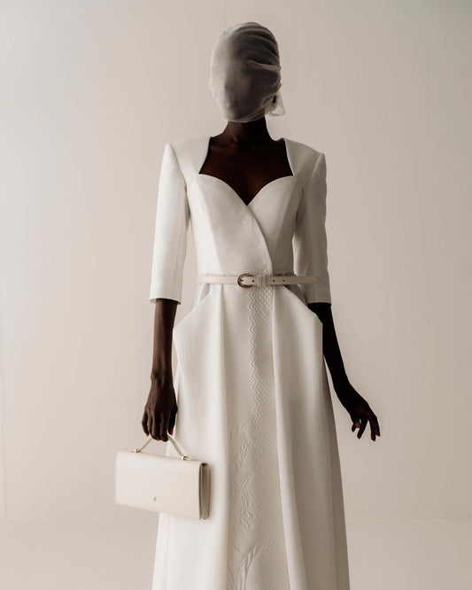 Her White Jacquard Dress With Sleeve