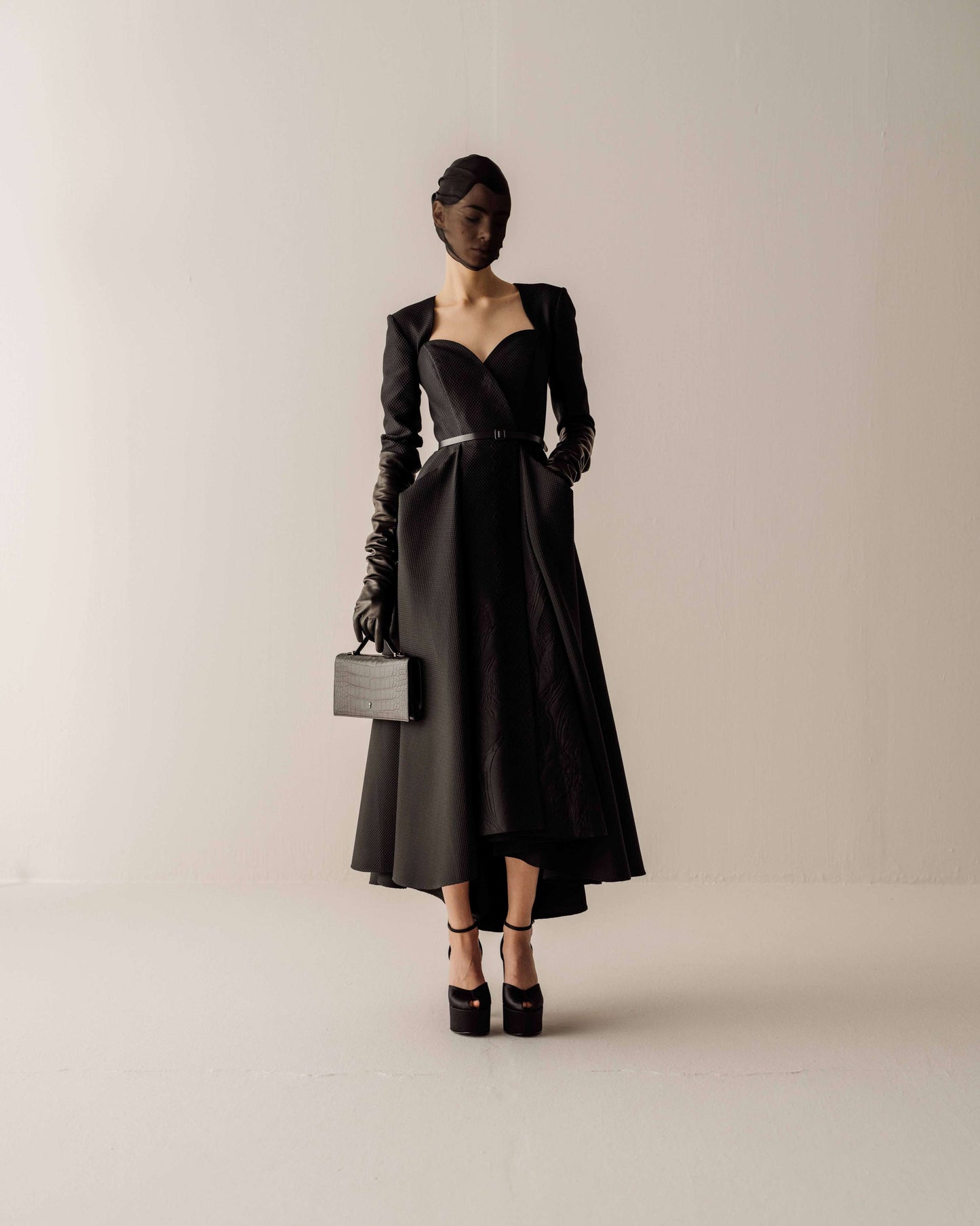 Her Black Jacquard Dress With Sleeve