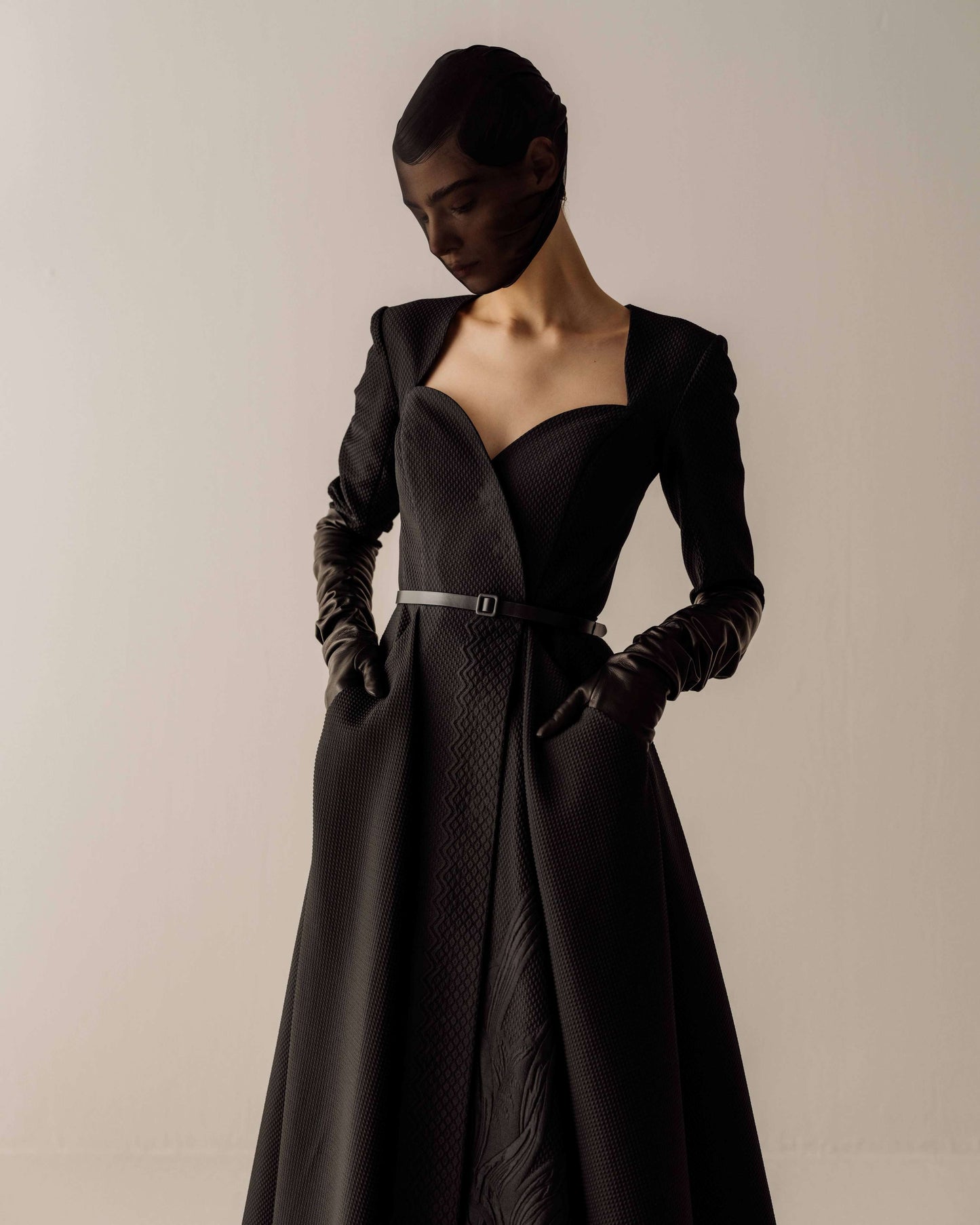 Her Black Jacquard Dress With Sleeve