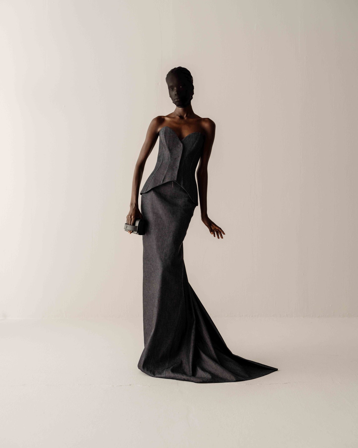 Her Tuxedo Denim Corset with Front Opening with Eyelets