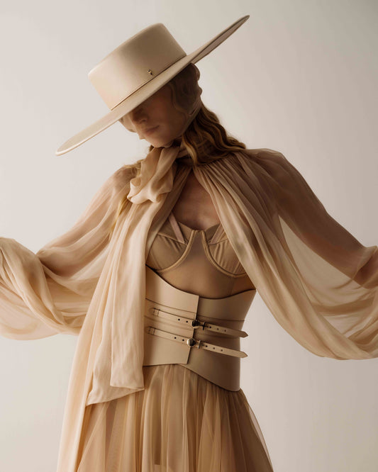 Her Voile Satin Hat in Beige