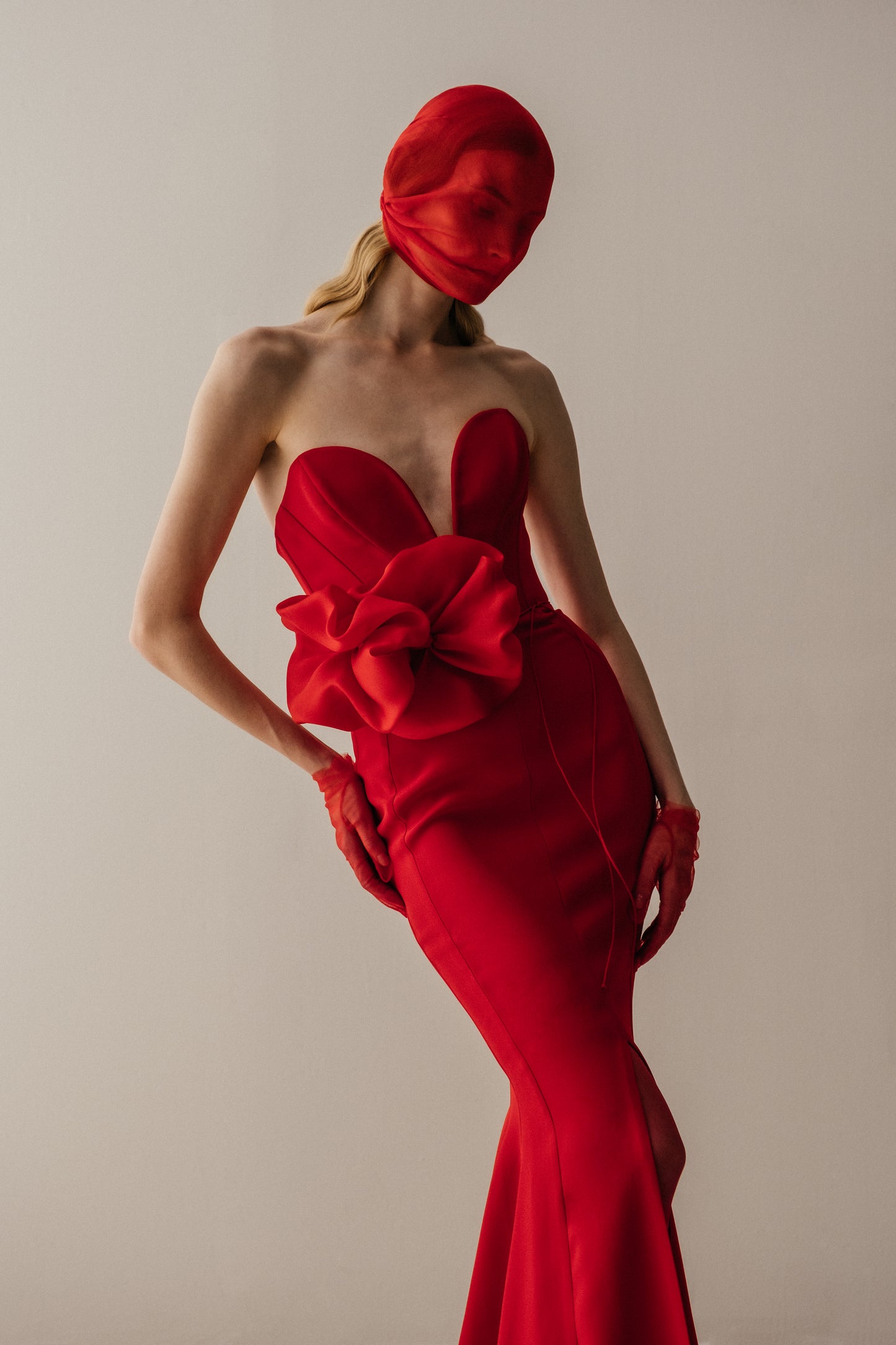 Her Red Silk Viscose Pencil Skirt With Flared Back