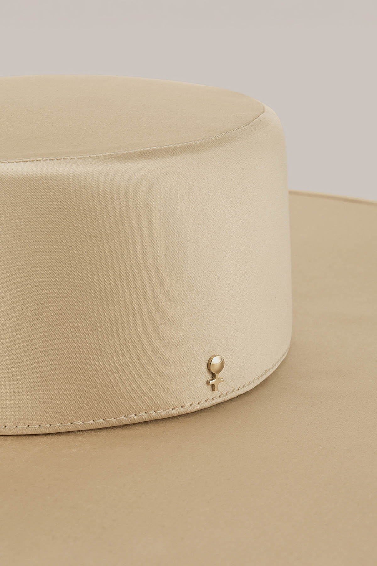 Her Beige Satin Wide-Brim Hat