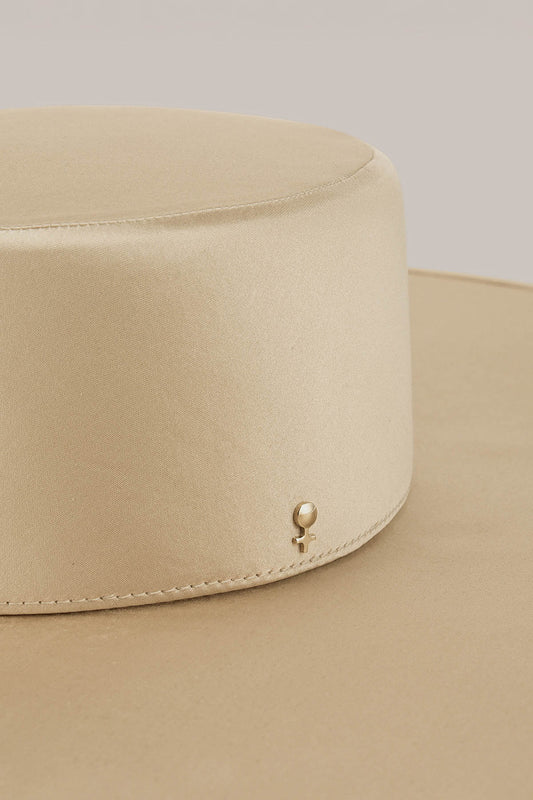 Her Beige Satin Wide-Brim Hat