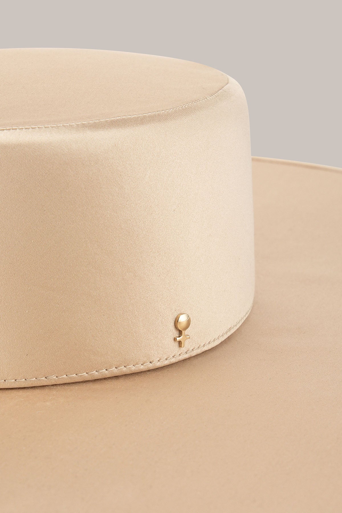 Her Beige Satin Wide-Brim Hat