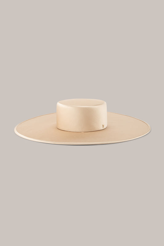 Her Beige Satin Wide-Brim Hat
