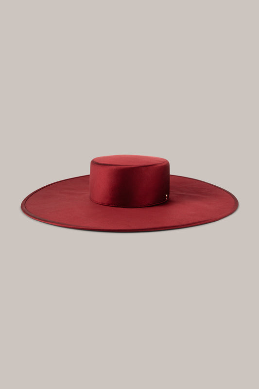 Her Burgundy Satin Wide-Brim Hat