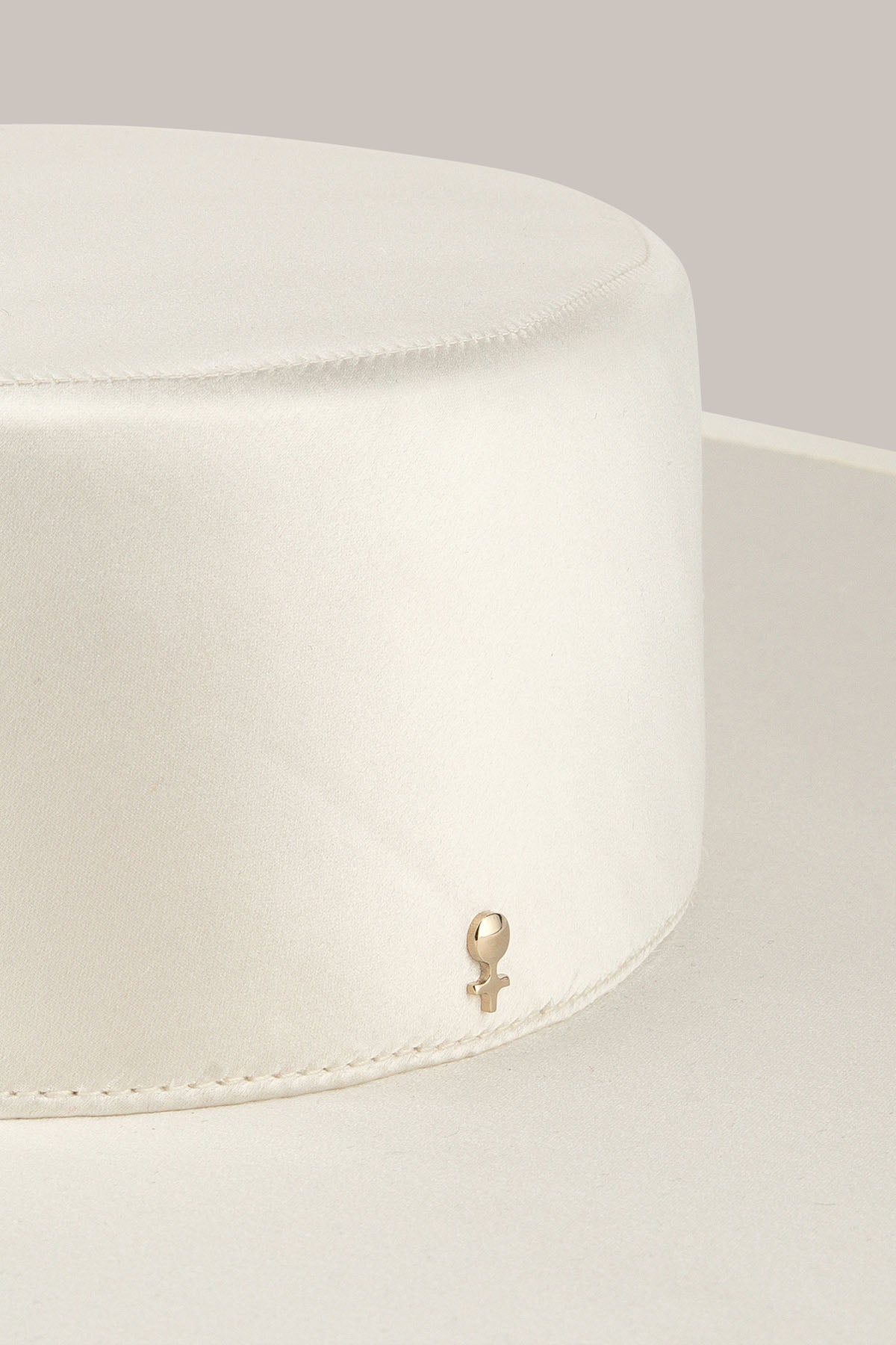 Her White Satin Wide-Brim Hat