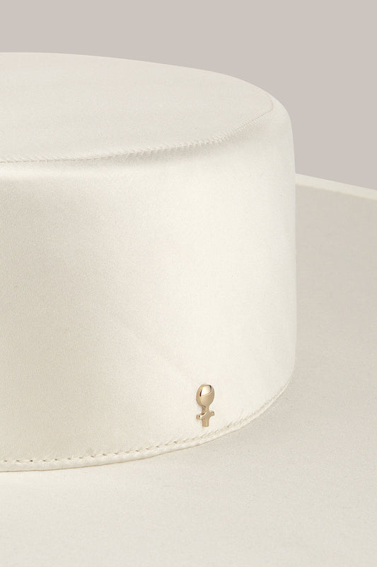 Her White Satin Wide-Brim Hat