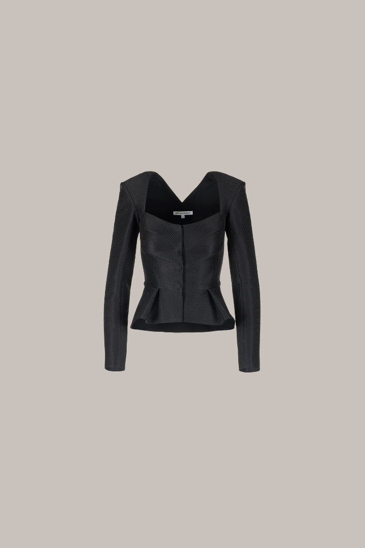Her Jacquard Jacket With The Black Peplum